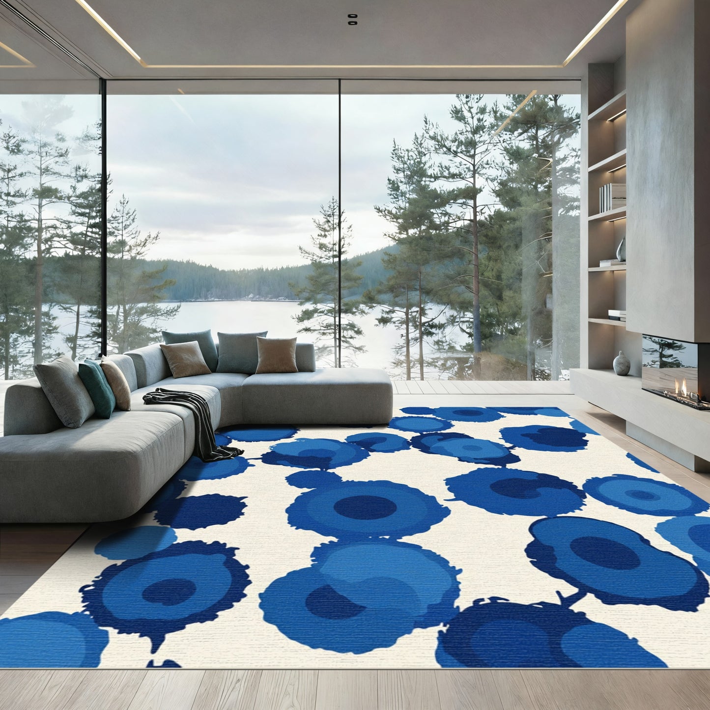 Deep Blue Organic Circles Rug