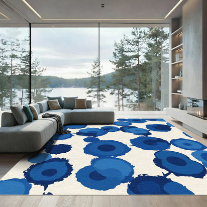 Deep Blue Organic Circles Rug