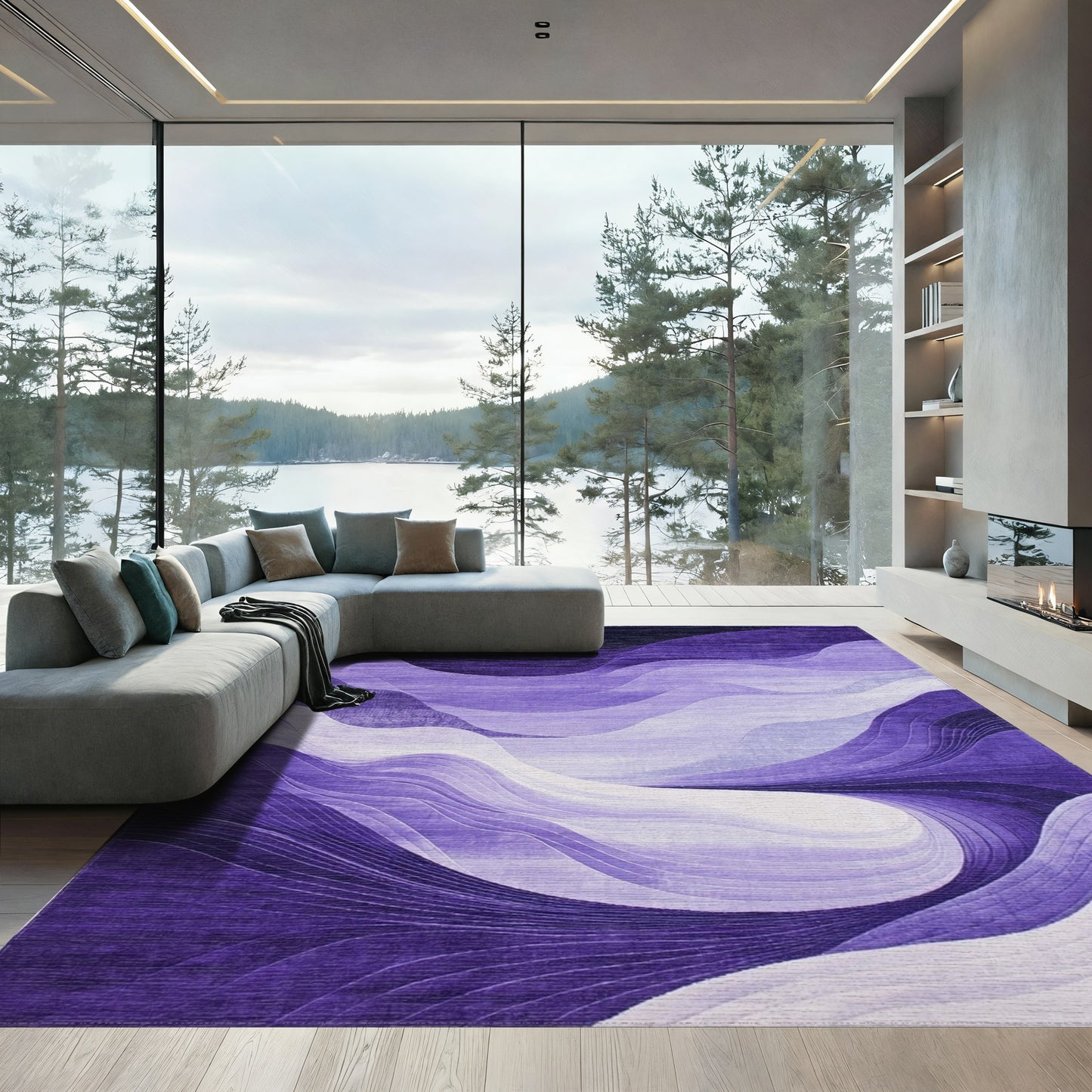 Gradient Purple Fluid Waves Rug