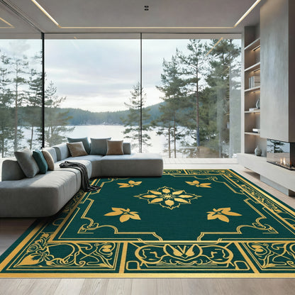 Golden Vine Floral Accents Teal Rug
