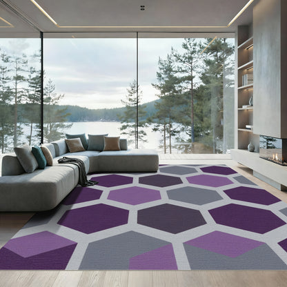 Modern Purple Gray Hexagon Grid Rug