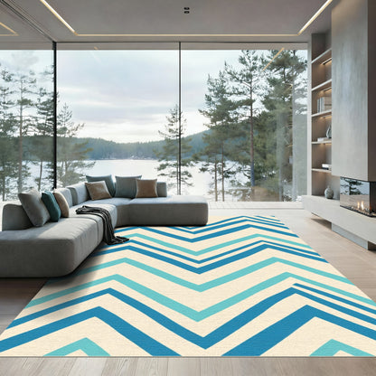 Ocean Blue Teal Chevron Lines Rug