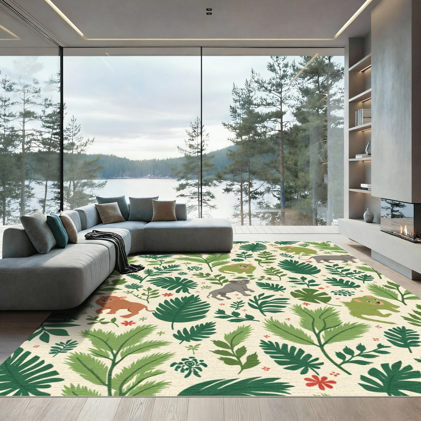 Whimsical Woodland Creatures Greenery Rug