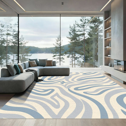 Pale Blue Abstract Swirl Stripes Rug
