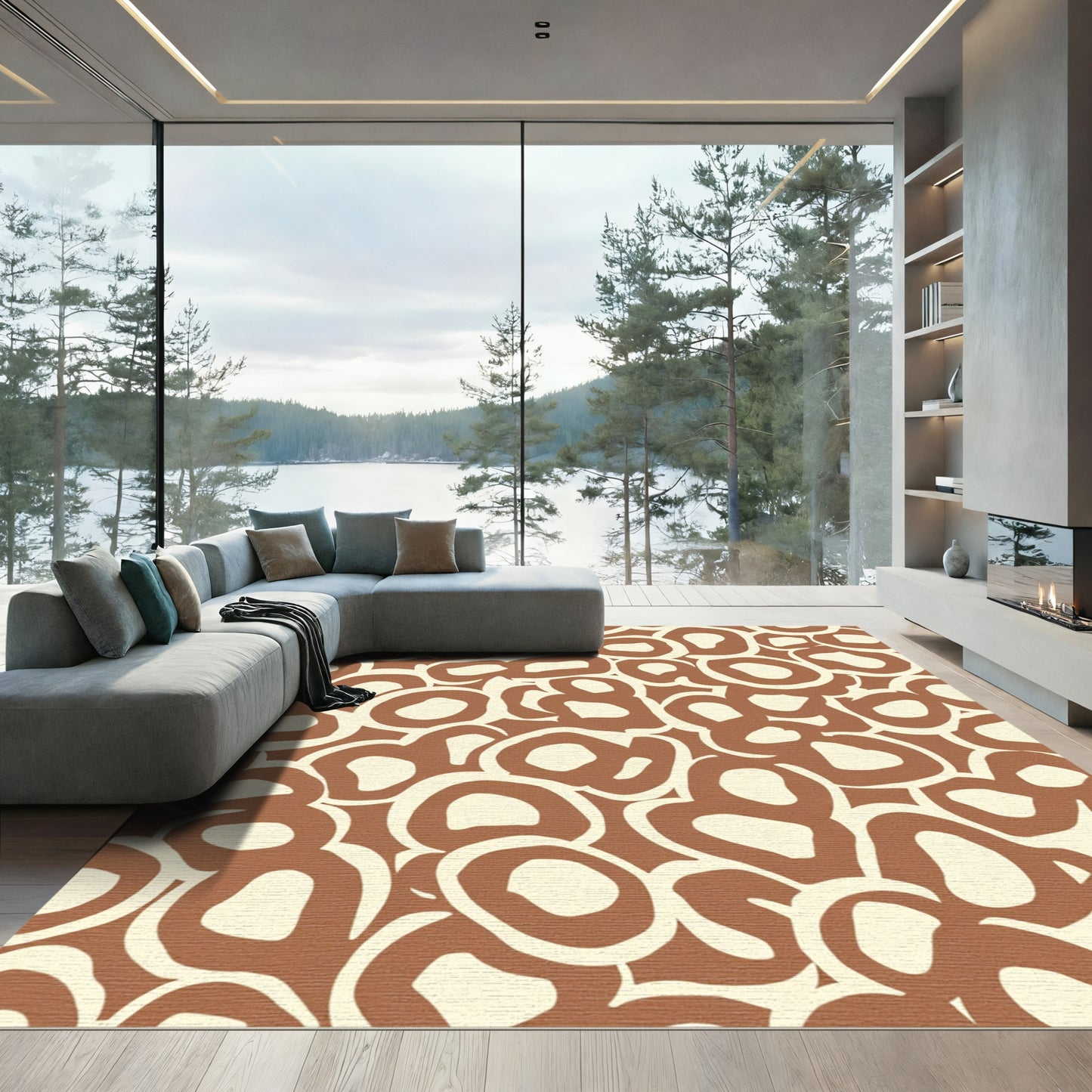 Organic Brown Cream Ovals Rug