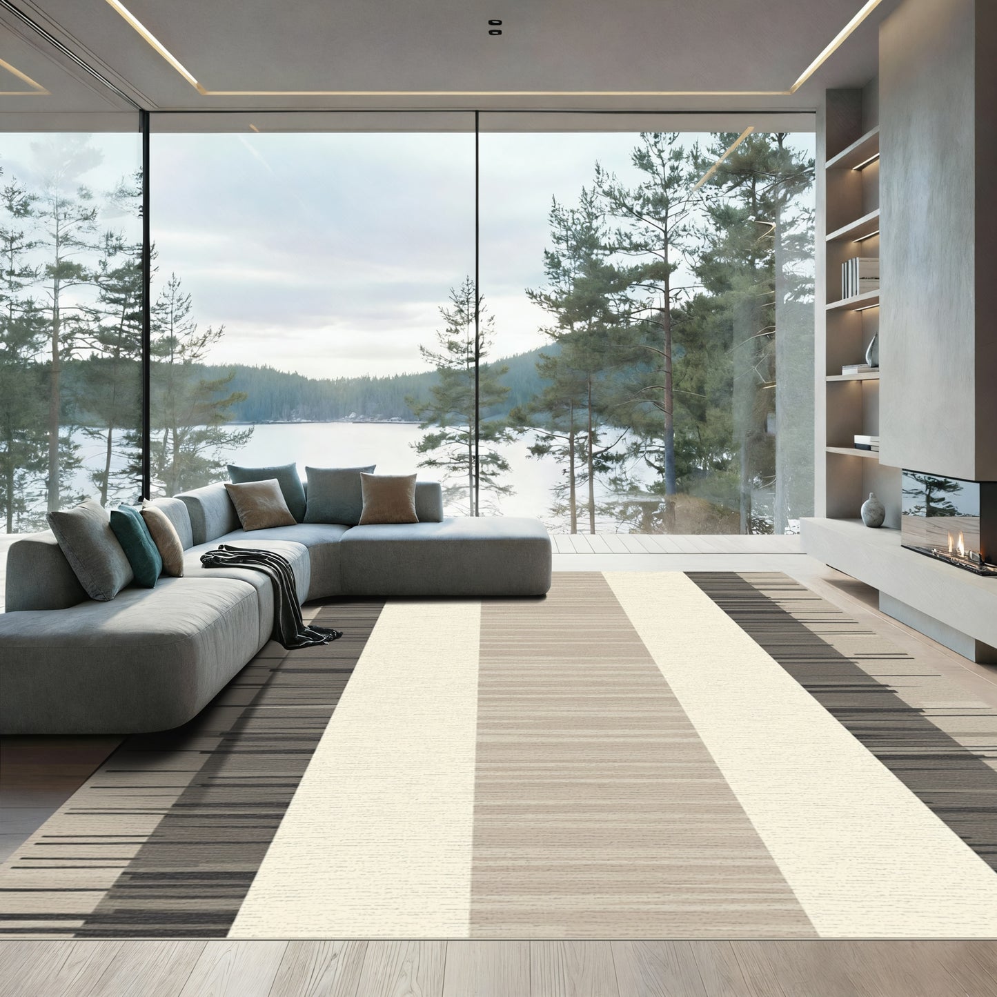 Earthy Toned Striped And Textured Rug