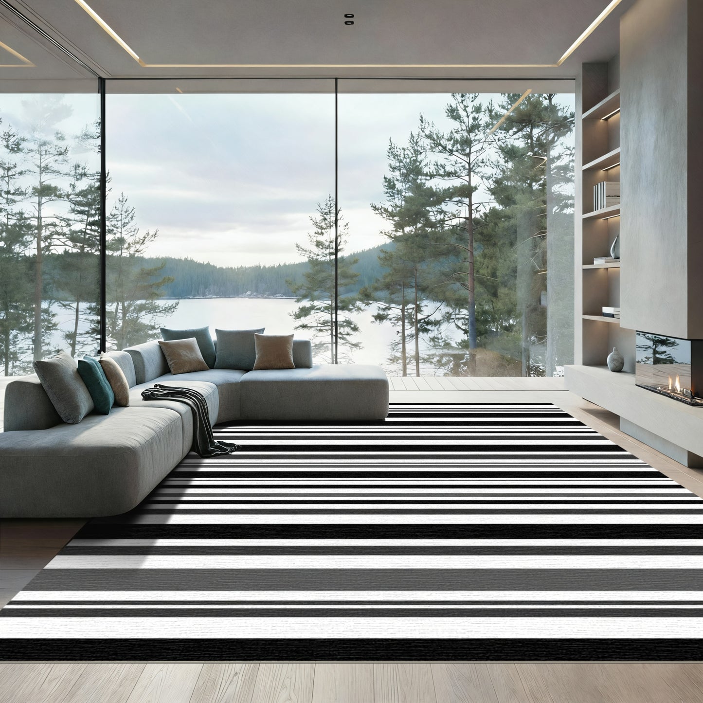 Bold Black White Gray Striped Rug