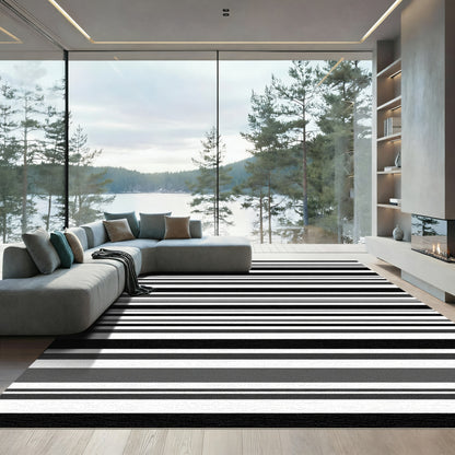 Bold Black White Gray Striped Rug