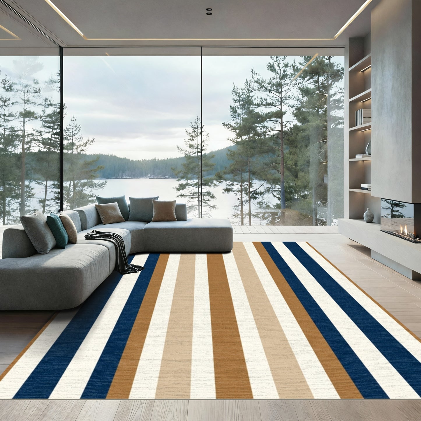 Classic Navy Tan Stripe Rug