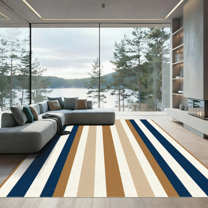 Classic Navy Tan Stripe Rug