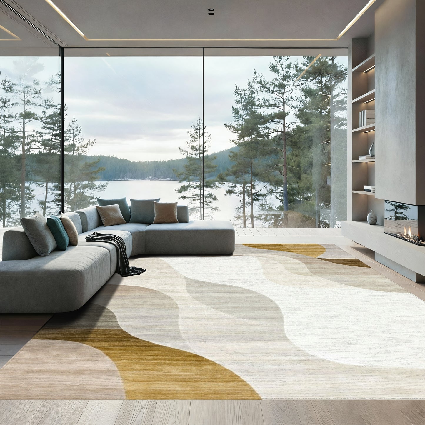 Beige Gray Fluid Wave Rug