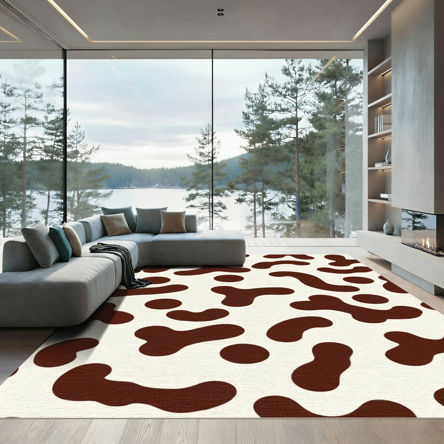 Brown Cream Organic Blob Accents Rug