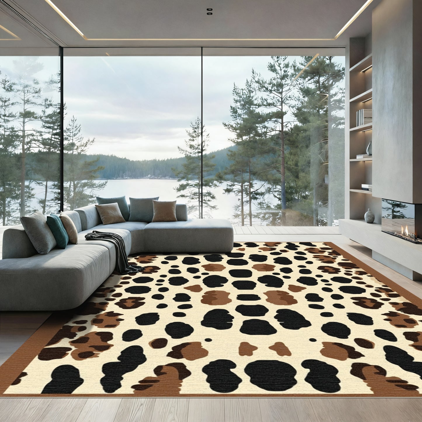 Bold Leopard Spots Cream Brown Rug