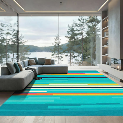 Modern Teal Yellow Pink Stripe Rug