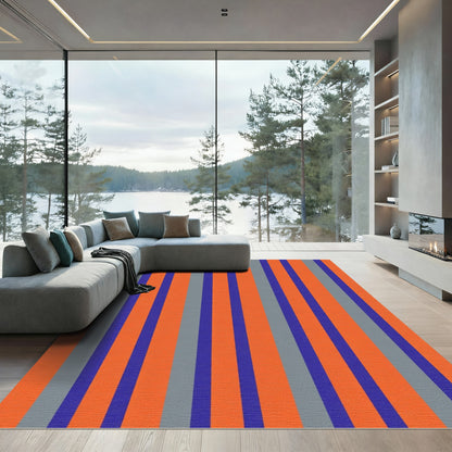 Bold Orange Blue Gray Stripes Rug