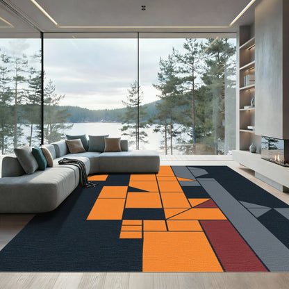 Modern Geometric Orange Gray Block Rug