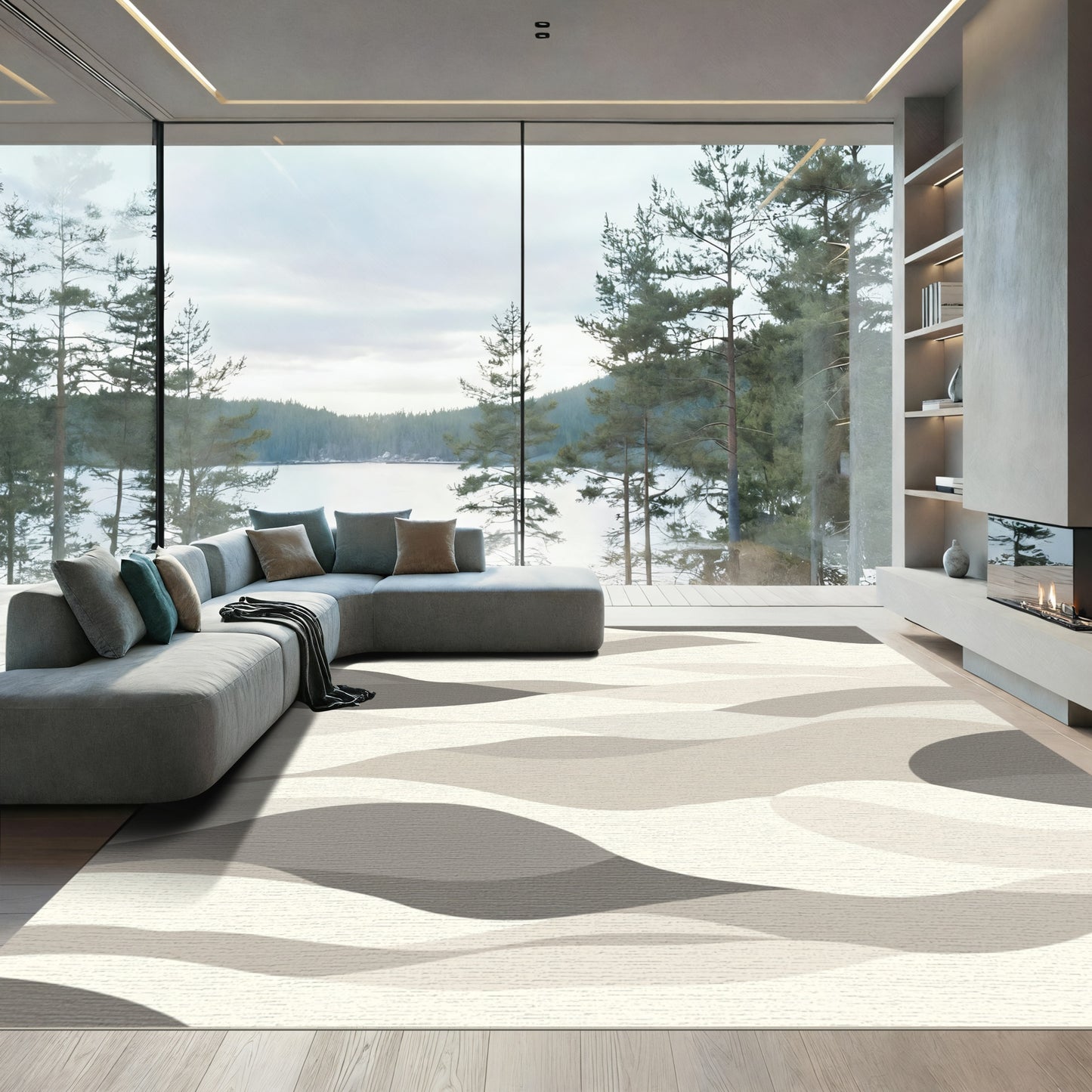 Neutral Toned Abstract Wave Landscape Rug