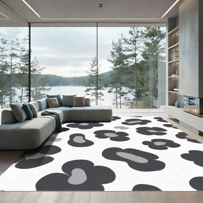 Dark Gray Abstract Floral Contrast Rug