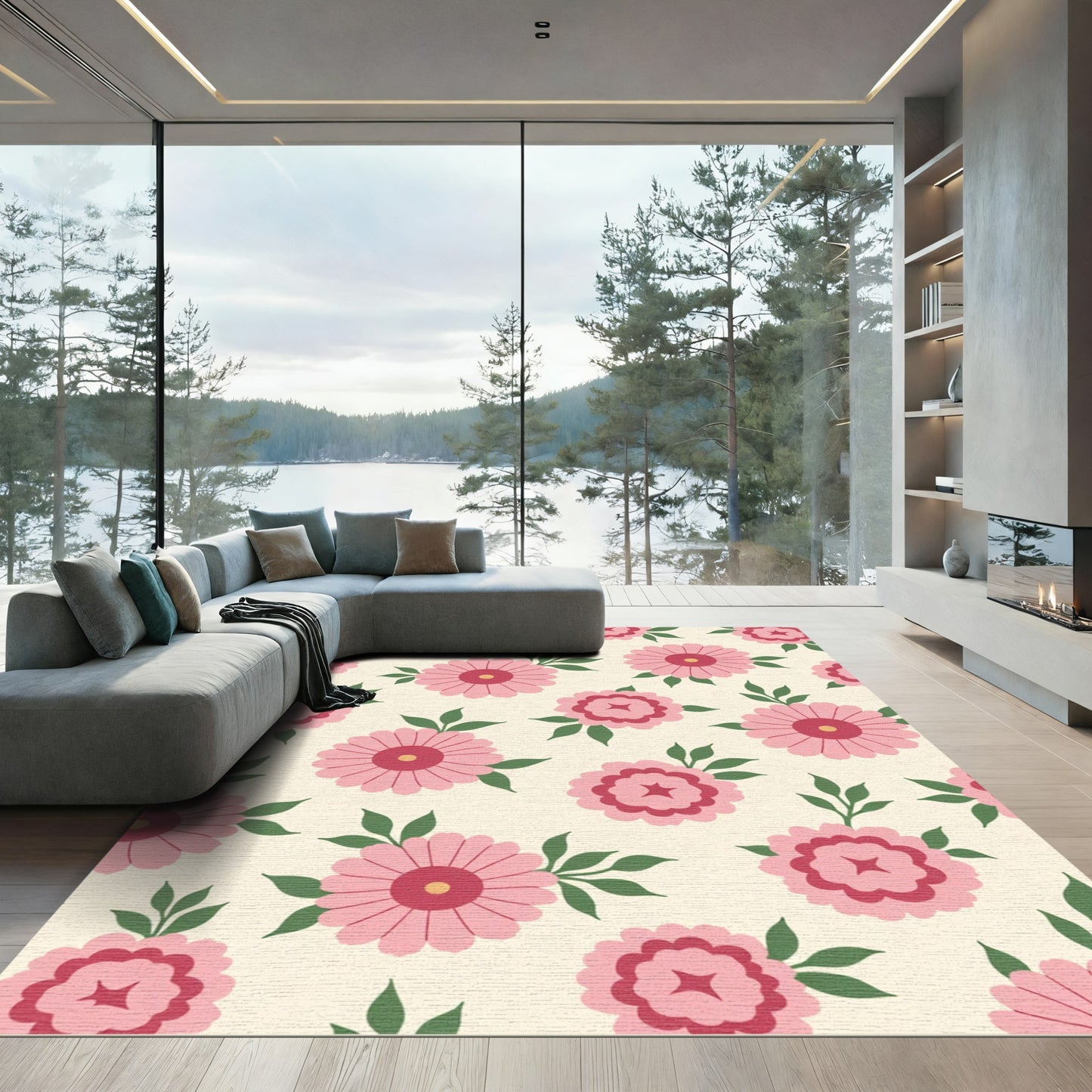 Pink Floral Garden Arrangement Rug