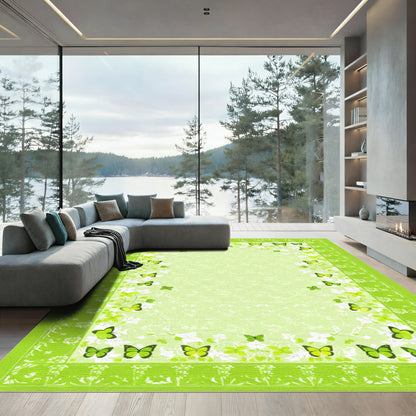 Verdant Lime Butterflies Flora Border Rug