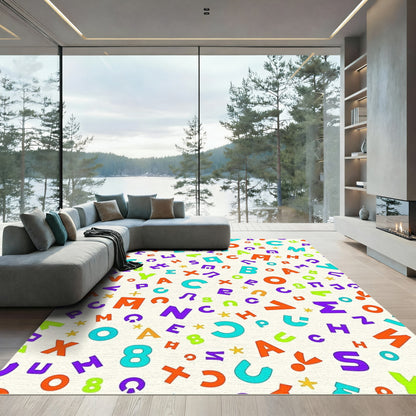 Multicolor Alphabet Numeric Shapes Collage Rug