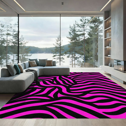 Bold Pink Black Wavy Stripes Rug