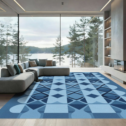 Wavy Diamond Geometric Cobalt Collage Rug