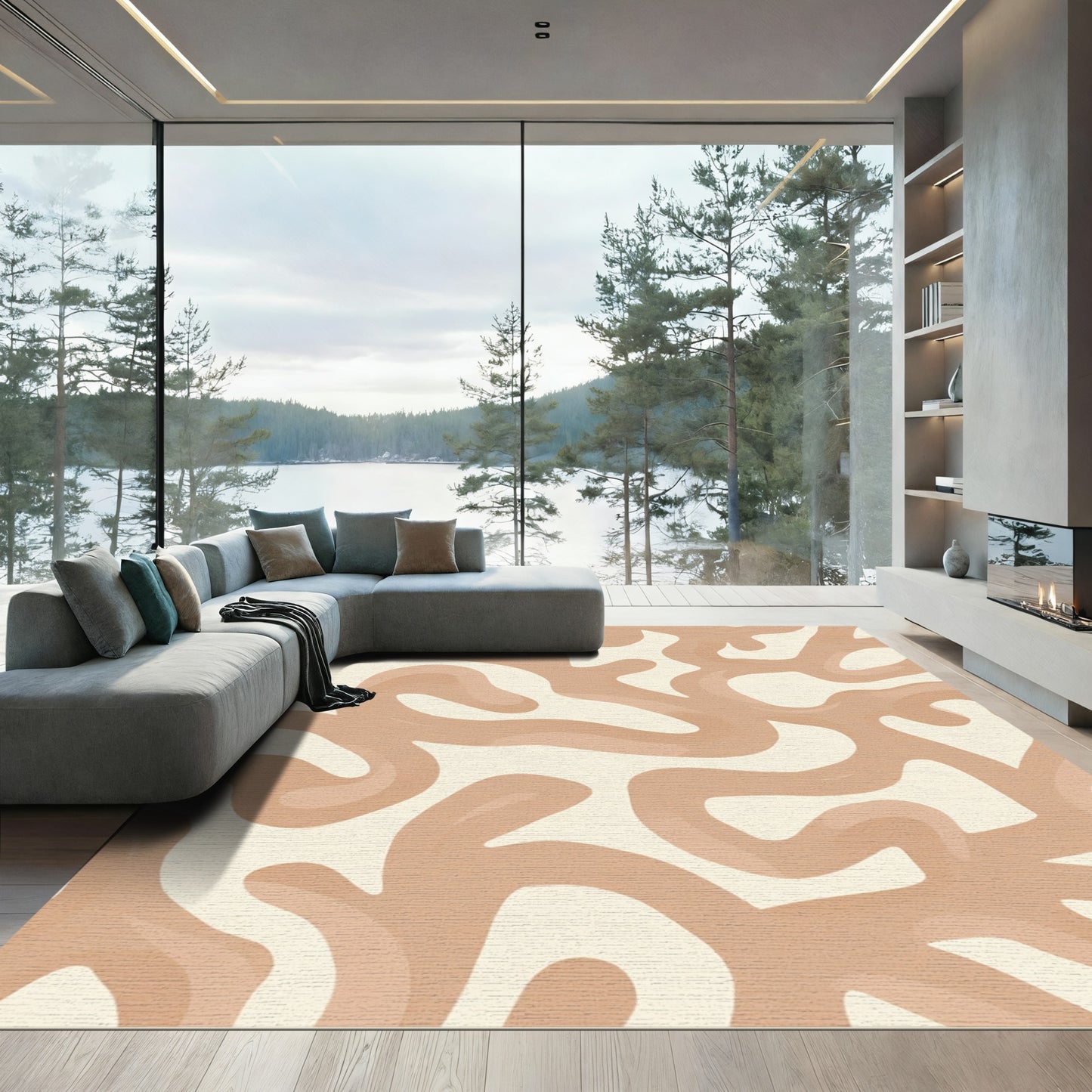 Taupe Swirl Organic Abstract Rug