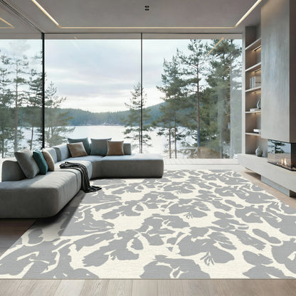 Creamy Gray Brushstroke Floral Arrangement Rug