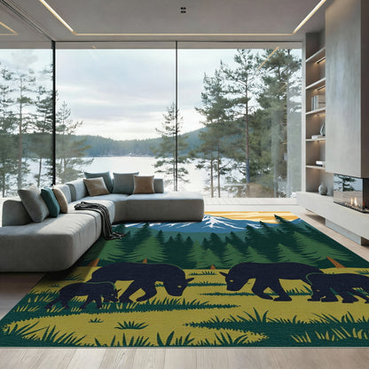 Mountain Bears Forest Landscape Rug