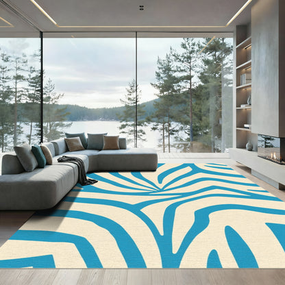 Bold Teal Cream Zebra Stripes Rug