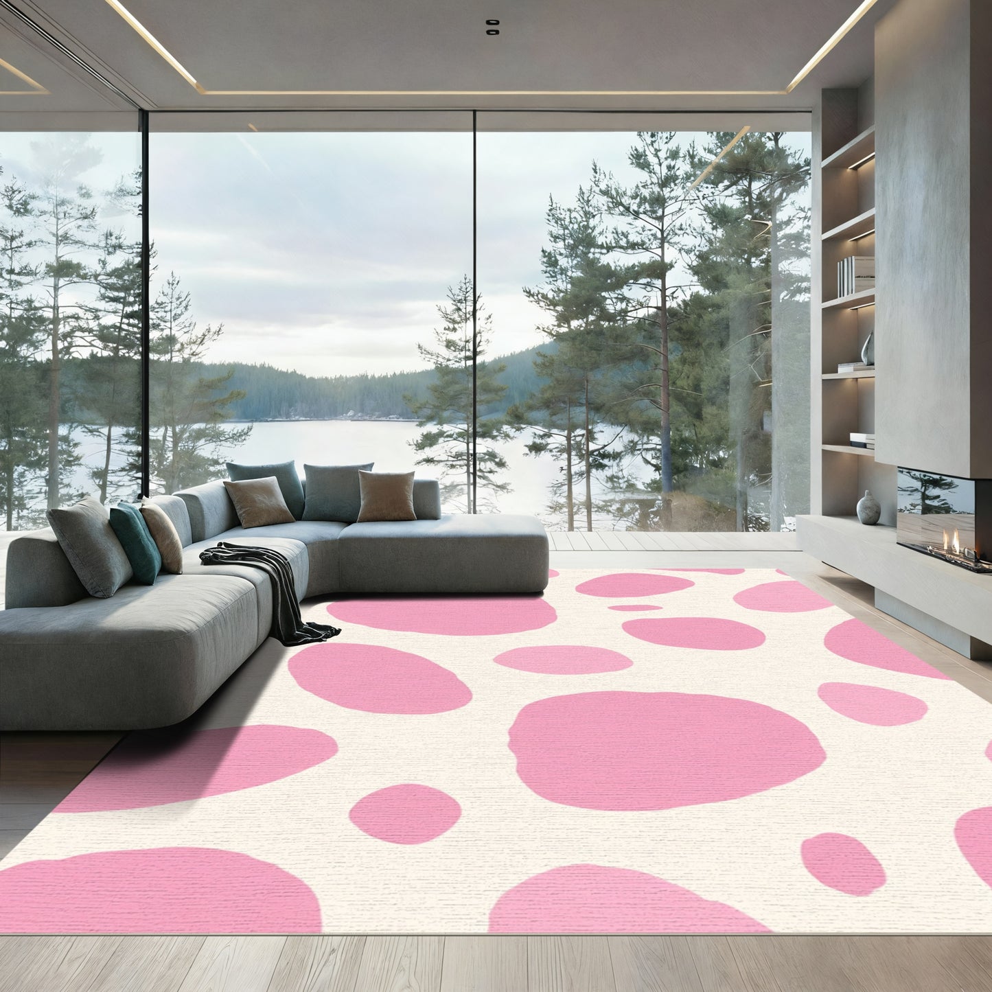 Pink Cream Spots Overlapping Abstract Rug