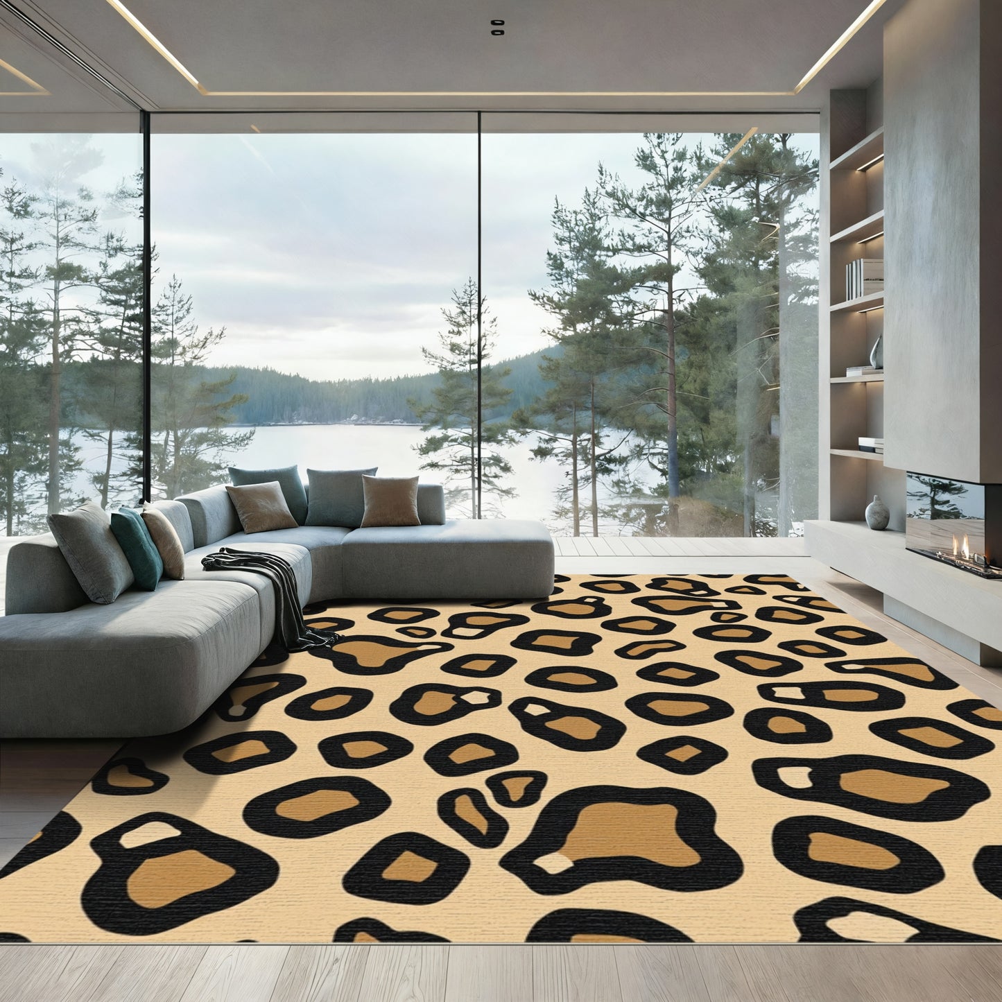Bold Golden Leopard Spots Area Rug