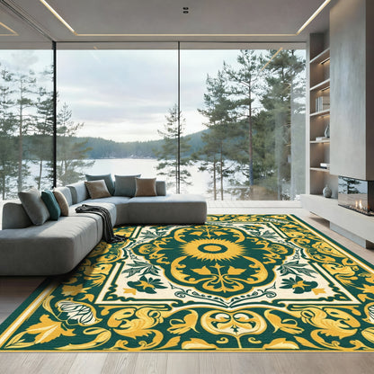 Emerald Gold Sunburst Floral Medallion Rug