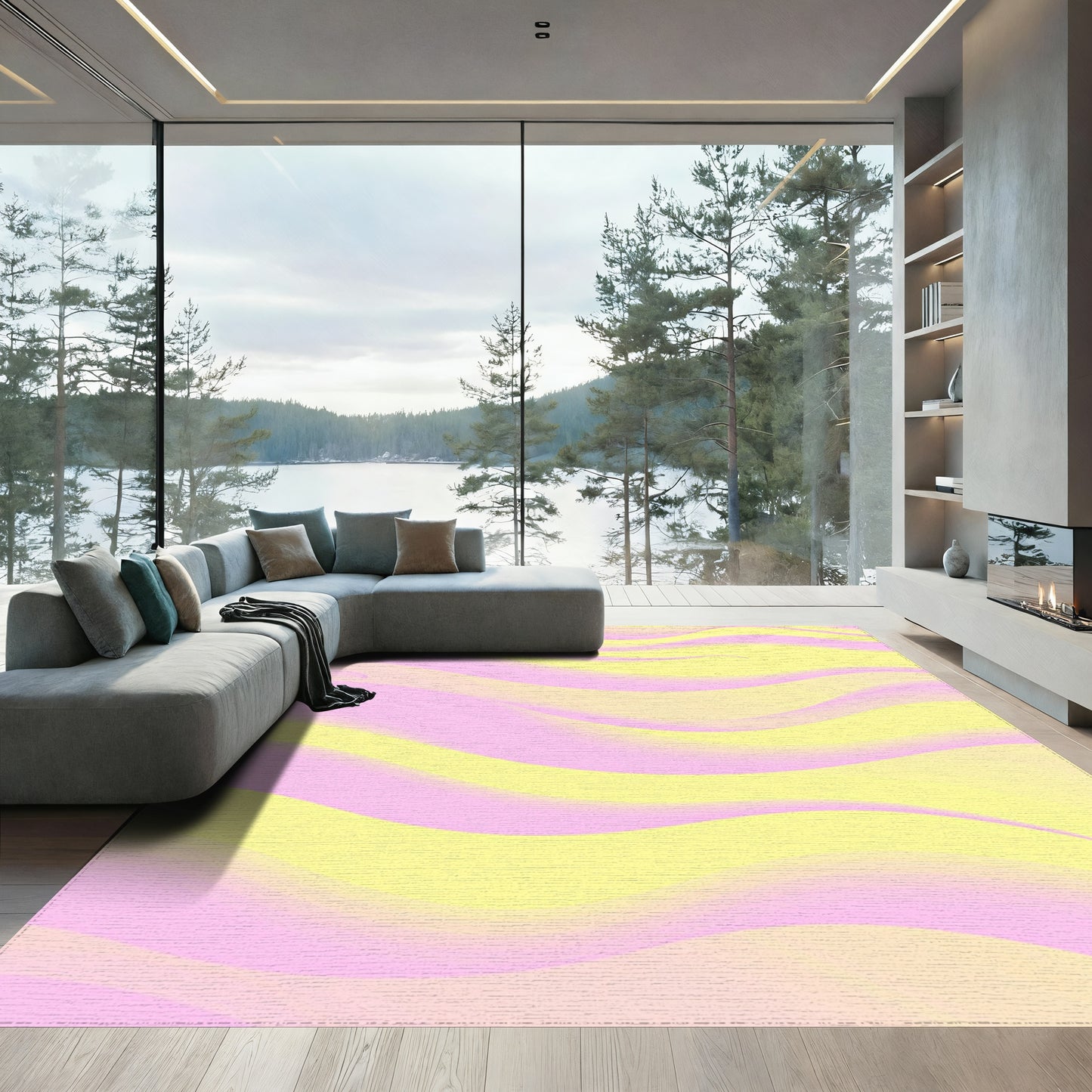 Pink Yellow Wavy Gradient Rug