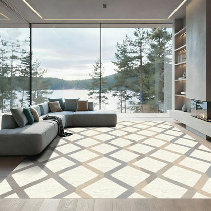 Neutral Geometric Diamond Interlock Rug