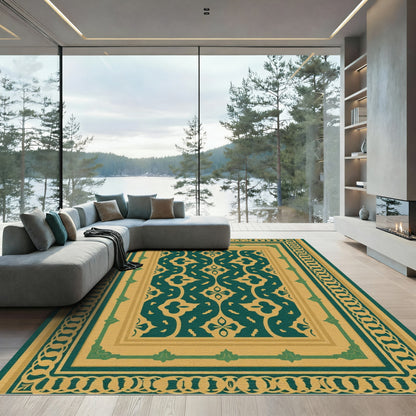 Emerald Gold Interlocking Floral Border Rug