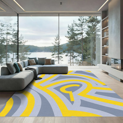 Yellow Gray Abstract Swirl Rug