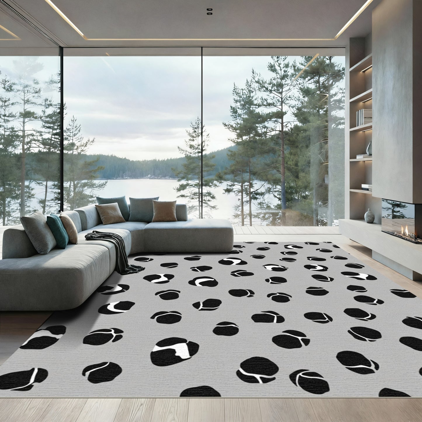 Gray Black White Spotted Scatter Rug