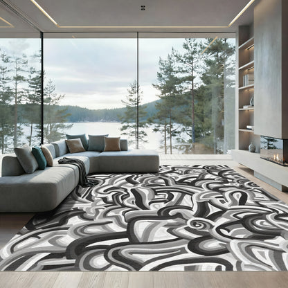 Monochromatic Swirl Abstract WavesRug Rug