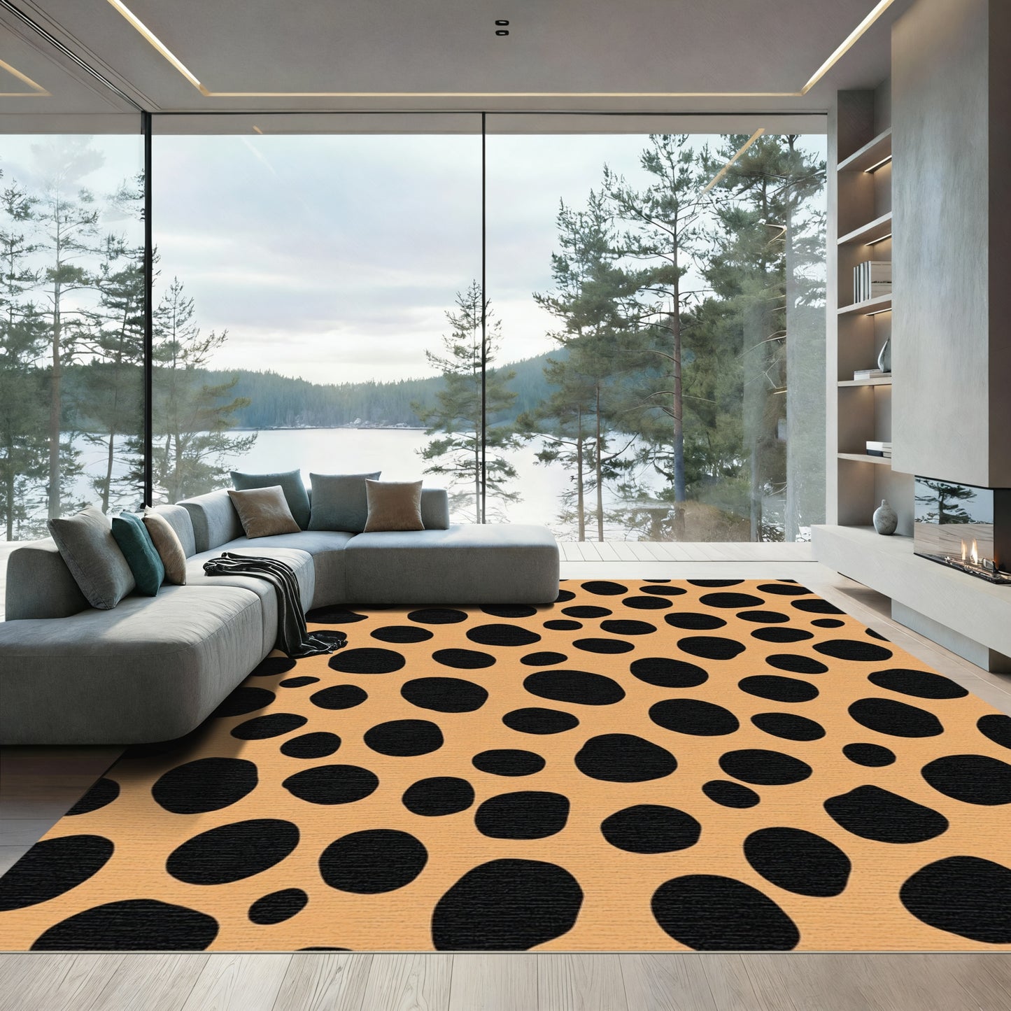 Tan Black Spotted Animal Hide Rug