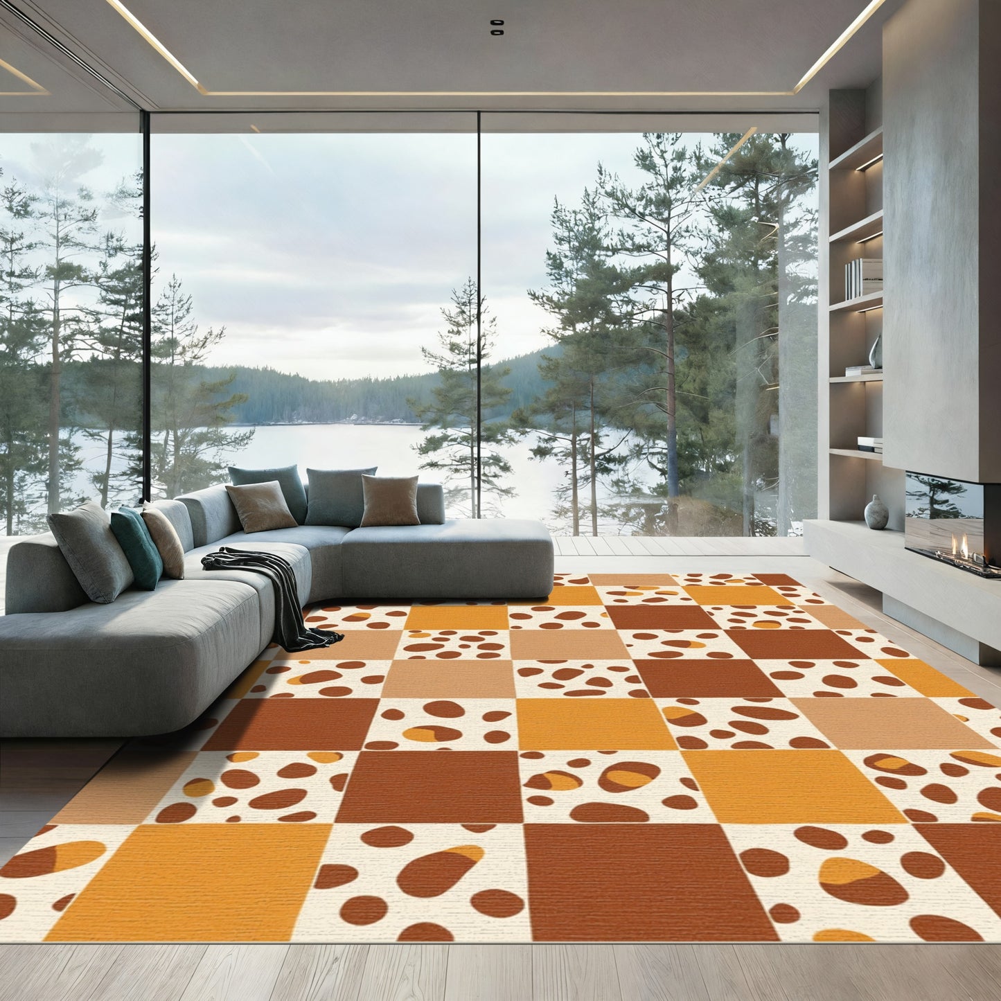 Retro Terracotta Dot Checkerboard Rug