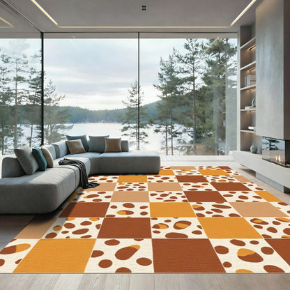 Retro Terracotta Dot Checkerboard Rug