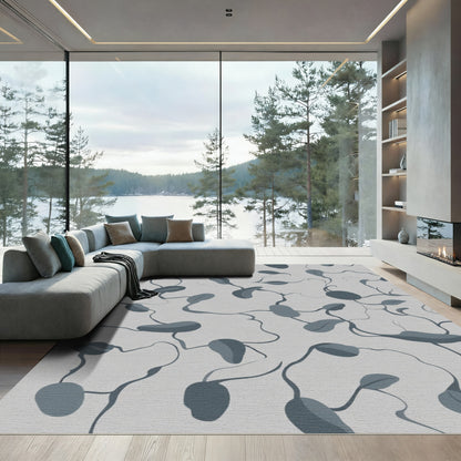 Gray Blue Botanical Vine Arrangement Rug