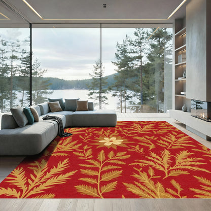 Crimson Floral Fern Branch Rug