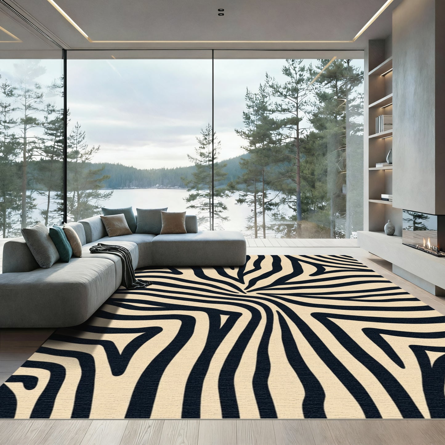 Bold Black Zebra Print Rug