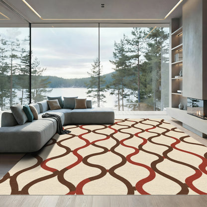 Red Brown Interlocking Wave Rug