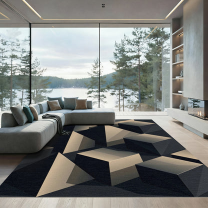 Dark Beige Geometric Cube Composition Rug