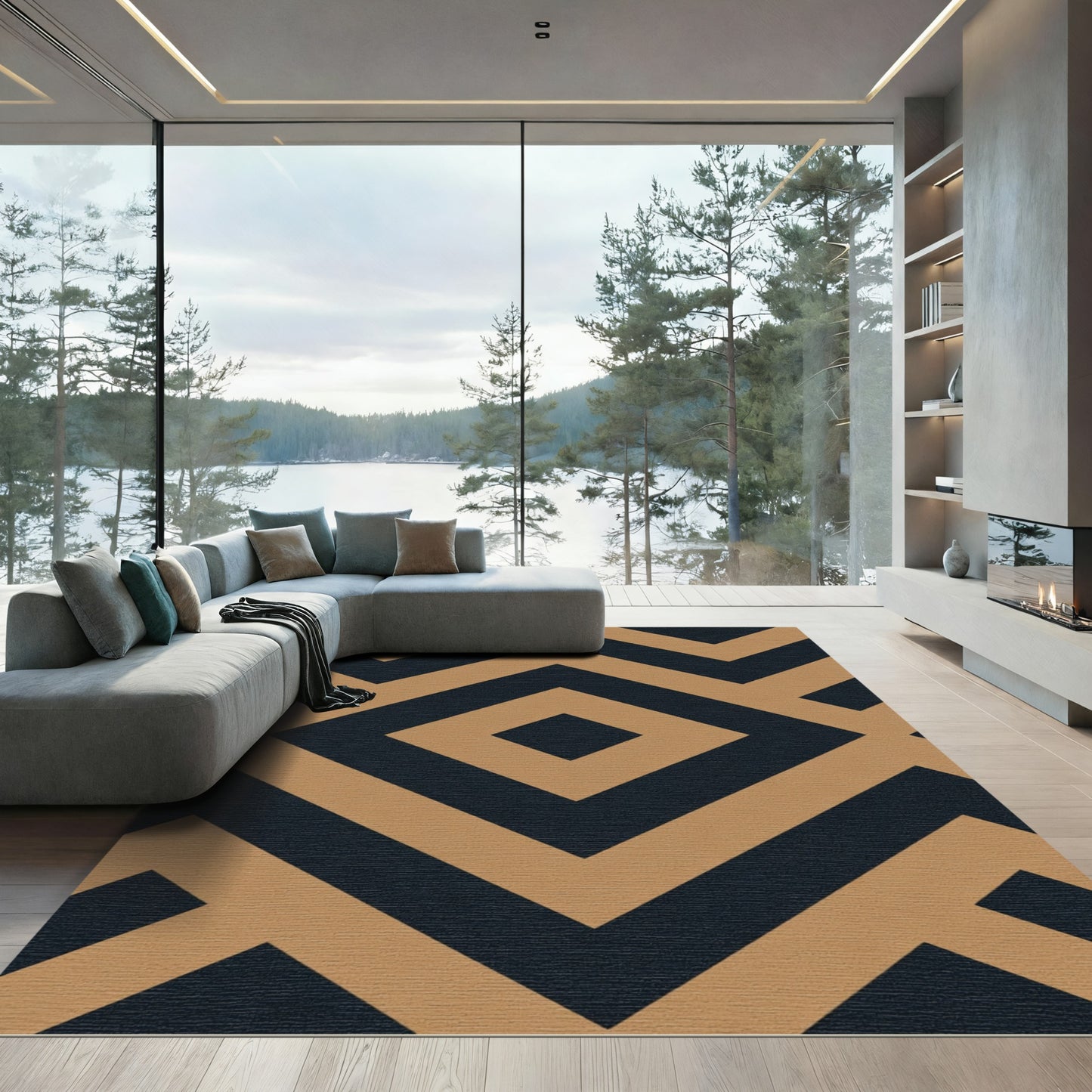 Camel Tan Geometric Diamond Abstraction Rug