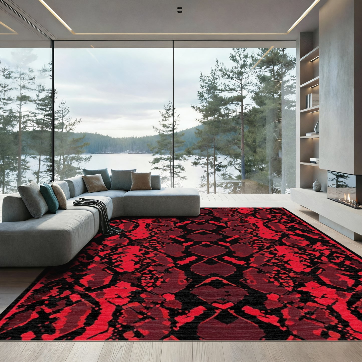 Crimson Red Snake Skin Texture Rug